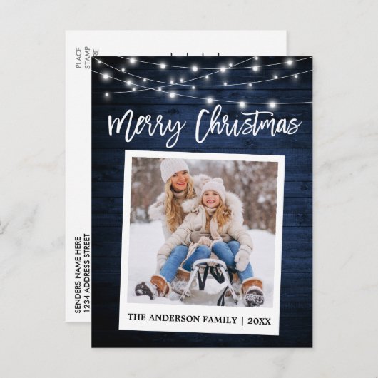 Penseel Script Wood Instant Camera Kerstmis Briefkaart (Voorkant / Achterkant)