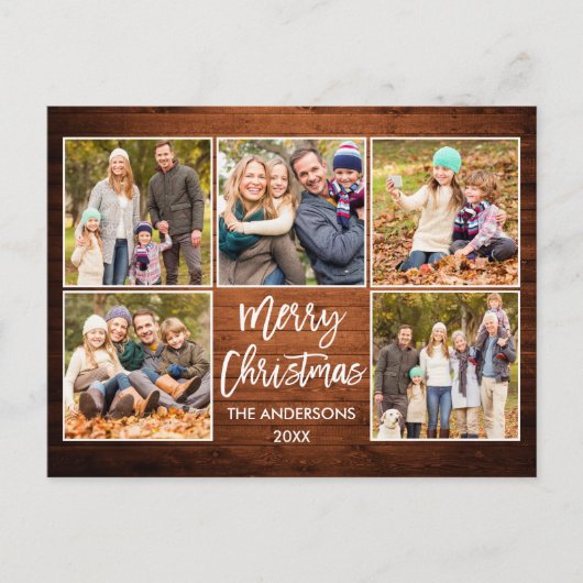 Penseel Script Wood kerstfamilie 5 Foto Briefkaart (Voorkant)