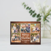 Penseel Script Wood kerstfamilie 5 Foto Briefkaart (Staand voorkant)