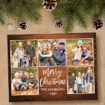 Penseel Script Wood kerstfamilie 5 Foto Briefkaart<br><div class="desc">Modern penseelscript voor vier kerst foto-Briefkaart - Robuust landschap afdrukken</div>