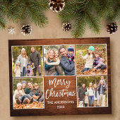Penseel Script Wood kerstfamilie 5 Foto Briefkaart