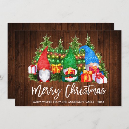 Penseel Script Wood licht kerstknomes Feestdagenkaart (Voorkant / Achterkant)