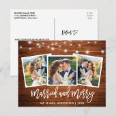 Penseel Script Wood Lichten 3 Foto gehuwd Merry Briefkaart (Voorkant / Achterkant)