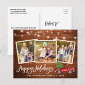 Penseel Script Wood Lights Truck 3 Photo Holiday Briefkaart (Voorkant / Achterkant)