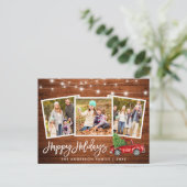 Penseel Script Wood Lights Truck 3 Photo Holiday Briefkaart (Staand voorkant)