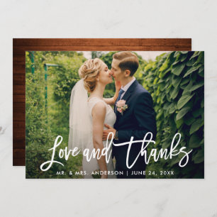 Penseel Script Wood Love and Bedankt Wedding Kaart