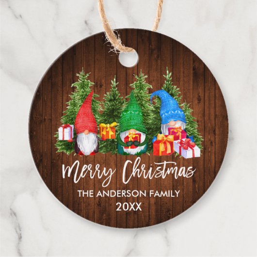 Penseel Script Wood met kerstmis Waterverf Gnomen Bedankjes Labels (Voorkant)