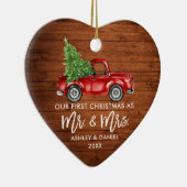 Penseel Script Wood Rood Vrachtwagen Eerste Kersth Keramisch Ornament (Rechts)