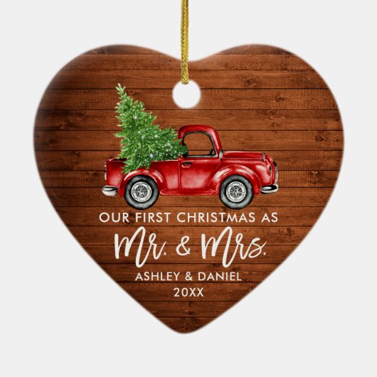 Penseel Script Wood Rood Vrachtwagen Eerste Kersth Keramisch Ornament (Achterkant)