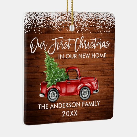Penseel Script Wood Sneeuw 1st Kerstmis Home Truck Keramisch Ornament (Rechts)