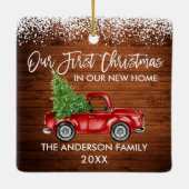 Penseel Script Wood Sneeuw 1st Kerstmis Home Truck Keramisch Ornament (Achterkant)
