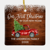 Penseel Script Wood Sneeuw 1st Kerstmis Home Truck Keramisch Ornament (Voorkant)