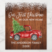 Penseel Script Wood Sneeuw 1st Kerstmis Home Truck Wijn Etiket (Enkel label)