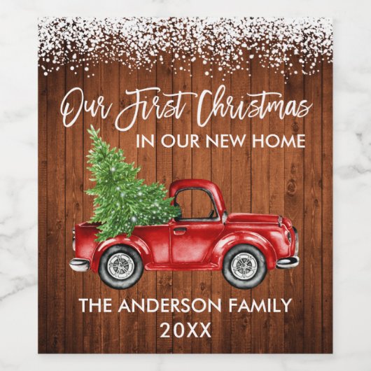 Penseel Script Wood Sneeuw 1st Kerstmis Home Truck Wijn Etiket (Enkel label)