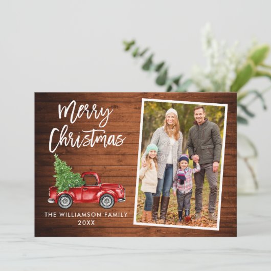 Penseel Script Wood  Truck Feestdagenkaart (Staand voorkant)