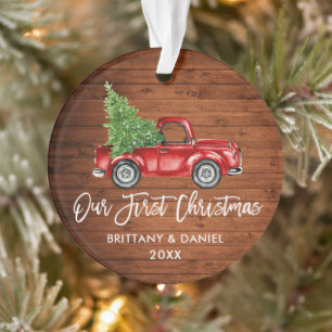 Penseel Script Wood  Vrachtwagen Eerste Kerstmis Ornament