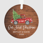 Penseel Script Wood  Vrachtwagen Eerste Kerstmis Ornament (achterkant)