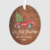 Penseel Script Wood  Vrachtwagen Eerste Kerstmis Ornament (voorkant)