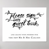 Penseel-scriptweddenschap Gelieve Guestbook te ond Poster (Voorkant)