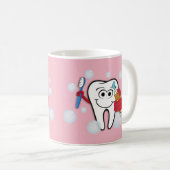 Penseel uw tanden met roze achtergrond koffiemok (Voorkant rechts)