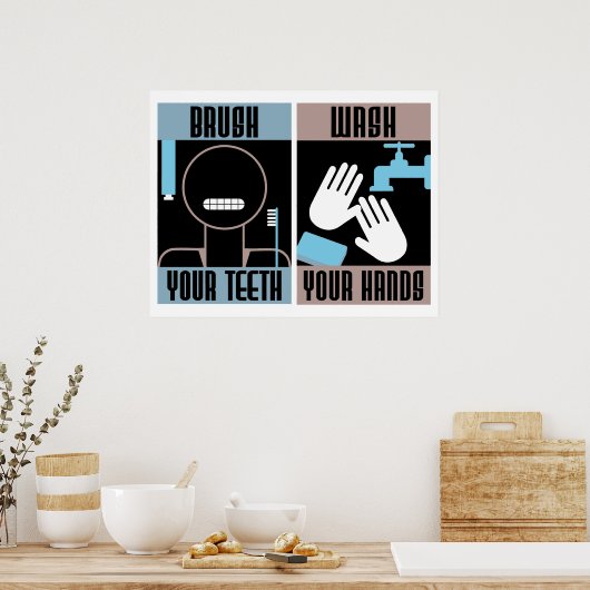Penseel uw tanden met uw handen retro poster (Keuken)
