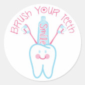 Penseel uw tanden ronde sticker (Voorkant)