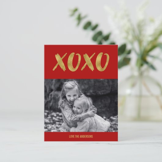 Penseel XOXO Gold Foil Valentijn Briefkaart Foto (Staand voorkant)