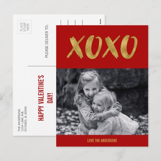 Penseel XOXO Gold Foil Valentijn Briefkaart Foto (Voorkant / Achterkant)