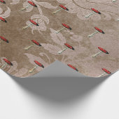 Penseelbos Antiek Bronze Floral Red Vintag Cadeaupapier (Hoek)