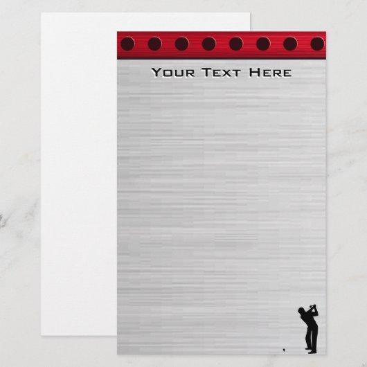 Penseelde aluminium look Golfer Briefpapier (Voorkant / Achterkant)