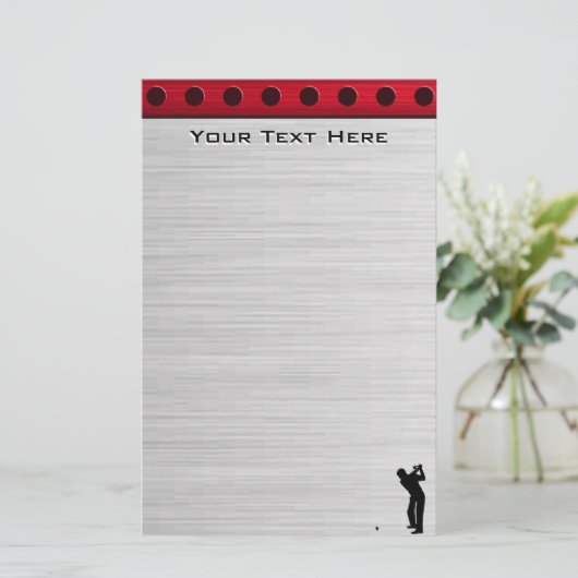 Penseelde aluminium look Golfer Briefpapier (Staand voorkant)