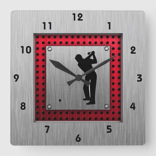 Penseelde aluminium look Golfer Vierkante Klok (Voorkant)