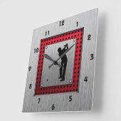 Penseelde aluminium look Golfer Vierkante Klok (Hoek)