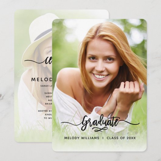 Penseelde Moderne Calligrafie 2 Foto Afstudeerder  Kaart (Voorkant / Achterkant)