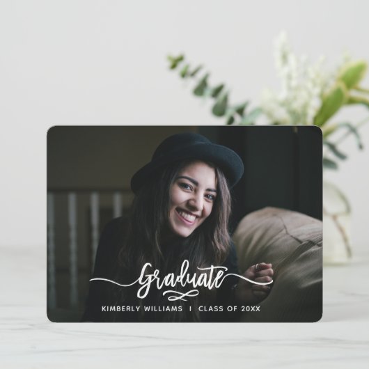 Penseelde Moderne Manuscript Graduparty Kaart (Staand voorkant)