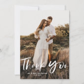 Penseelhandschrift Verticale foto-bruiloft Bedankkaart (Voorkant)