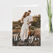 Penseelhandschrift Verticale foto-bruiloft Bedankkaart (Voorkant)