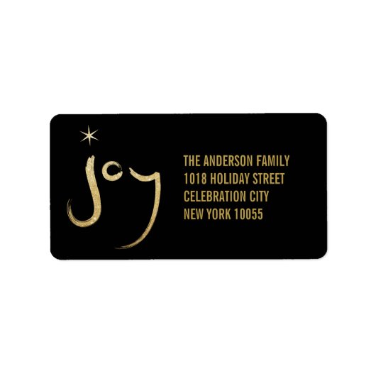 Penseelkalligrafie Gold Glitter Joy Holiday-adres Etiket (Voorkant)