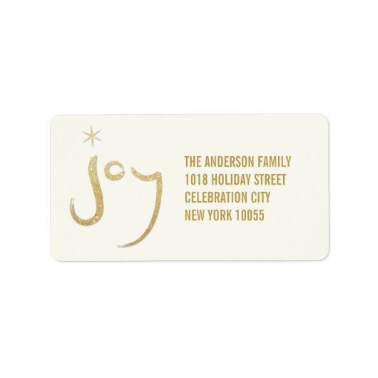 Penseelkalligrafie Gold Glitter Joy Holiday-adres Etiket (Voorkant)