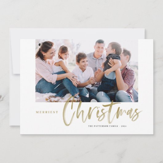 Penseelkalligrafie Gold Merriest kerstfoto Feestdagenkaart (Voorkant)