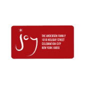 Penseelkalligrafie Joy Red Simple Holiday-adres Etiket (Voorkant)