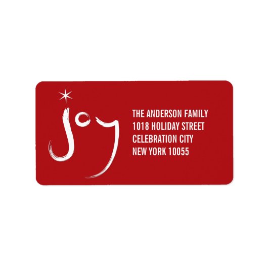 Penseelkalligrafie Joy Red Simple Holiday-adres Etiket (Voorkant)