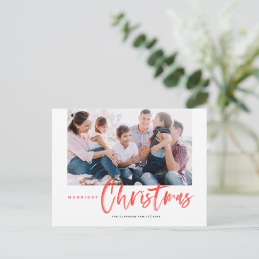 Penseelkalligrafie Roodste kerstfoto Feestdagenkaart (Staand voorkant)