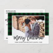 Penseelkerstmis met penseelscript, groen geplakt briefkaart (Voorkant / Achterkant)