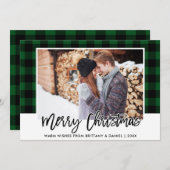 Penseelkerstmis met penseelscript, groen geplakt feestdagenkaart (Voorkant / Achterkant)