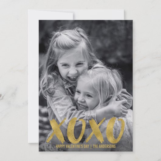 Penseelkleurige XOXO Gold Foil Valentijnsdag-fotok Feestdagenkaart (Voorkant)