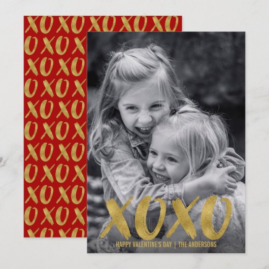 Penseelkleurige XOXO Gold Foil Valentijnsdag-fotok Feestdagenkaart (Voorkant / Achterkant)