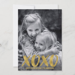 Penseelkleurige XOXO Gold Foil Valentijnsdag-fotok Feestdagenkaart