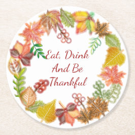 Penseelkunst van Herfst voor Thanksgiving Ronde Kartonnen Onderzetter