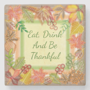 Penseelkunst van Herfst voor Thanksgiving Stenen Onderzetter